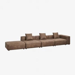 3-delige Modulaire Hoekbank Met Hoge Armleuning En Poef (↔︎450 Cm) Bruna Bruin Koffie Suède - Sklum