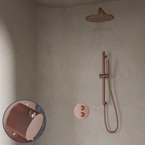 Saniclear Copper Stripes inbouw regendouche rond met 20cm hoofddouche, muurarm en glijstang geborsteld koper