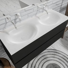 Zaro Sevilla Solid Surface badmeubel 120cm mat zwart geen kraangat met 2 lades dubbele spoelbak