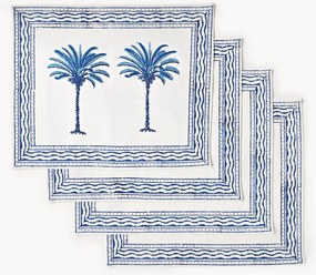 Handbedrukte katoenen placemats The Palms, 4 stuks
