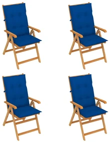 vidaXL Tuinstoelen 4 st met koningsblauwe kussens massief teakhout