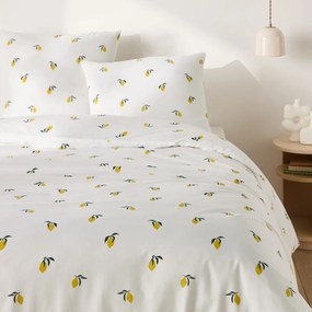 Bedset 50% gerecycled katoen, vierkante kussensloop, Citron