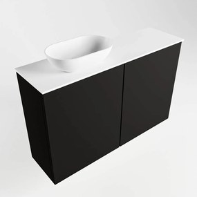 Mondiaz Fowy toiletmeubel 80cm urban met witte waskom links en kraangat