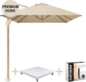 Challenger T1 premium parasol 400x300 cm teak champagne met zandkleur 120 KG voet en hoes