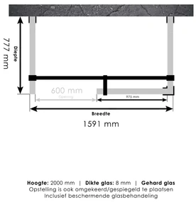 Brauer JC profielloze inloopdouche XL 160x80cm gunmetal geborsteld