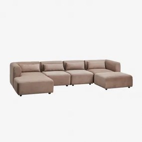 4-delige Modulaire Linker Chaise Longue Bank Met Poef Fogler Corduroy Kameelbruin - Sklum