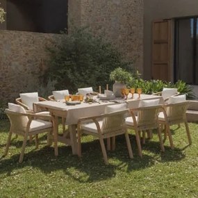 Set Van Rechthoekige Tafel 200-260-320x100 Cm Uitschuifbaar En 8 Tuinstoelen Met Armleuningen Van Acaciahout Dubai Rustiek Acaciabruin & Stof Gardenia
