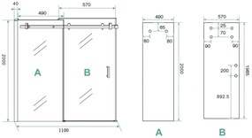 Saniclear Supreme douchecabine 110x90cm dubbelzijdig anti-kalk zwart