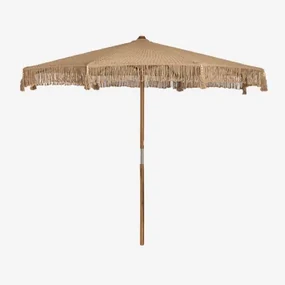 Tongariki Teak En Katoenen Parasol Ø300 Cm & Amandelbeige Macramé - Sklum