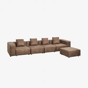 Modulaire 4-delige Bank Met Hoge Armleuning En Poef (↔︎400 Cm) Bruna Bruin Koffie Suède - Sklum