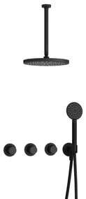 Hotbath Cobber IBS70 inbouwdouche met ronde handdouche, 30cm plafondbuis en 30cm hoofddouche zwart mat