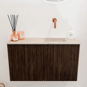 Mondiaz Joya DLux 70cm toiletmeubel walnut met wastafel faye rechts zonder kraangat frappe