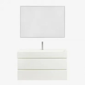 Badkamermeubelset Van Hout En Essenhoutfineer Met Geïntegreerde Wastafel Ona Wit & Rechthoekige Led En Anticondens 100x70 Cm Tamsin & - Sklum