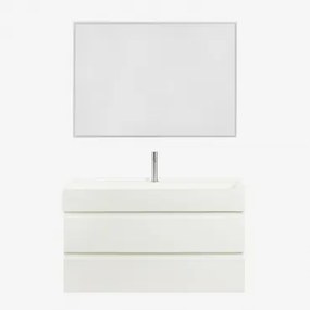Ona Zwevend Badkamermeubelset Van Hout En Essenfineer Met Geïntegreerde Wastafel Wit & Rechthoekige Led En Anticondens 100x70 Cm Riben & ↔þ - Sklum