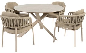 Calma Prado dining tuinset 130xH75 cm rond 5 delig keramiek latte Taste 4SO