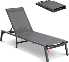 VEVOR Outdoor Chaise Lounge Chair, Aluminium Patio Lounge Chair met 5 Verstelbare Standen, Opvouwbare Zwembad Lounge Chair, Ligstoel voor Terras, Strand, Zwembad, Donkergrijs