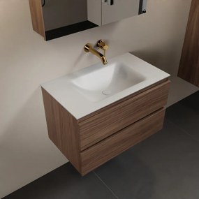 Mondiaz Aivy badmeubel 80cm mocha met wastafel solid surface talc midden zonder kraangat en spiegelkast