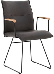 Goossens Excellent Eetkamerstoel Nica grijs leer met armleuning en Sledevoet,, modern design