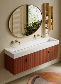 Muebles Calas badmeubel ribbelfront 160cm terracotta met solid surface wastafel zonder kraangaten