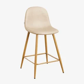 Kunstleren Hoge Kruk Glamm Beige – Crème & ↑65 Cm & Natuurlijk Hout - Sklum