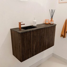 Mondiaz Joya DLux 80cm toiletmeubel ronding rechts walnut met wastafel faye links 1 kraangat lava