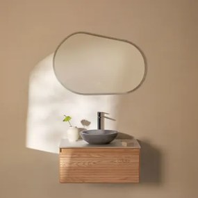 Tedrik Badkamermeubelset In Essenhout Ash Brown & Rond Grijs Cement Ø40 Cm Tarsis & Ovaal Led En Anticondens 100x80 Cm Meunier & Zwart - Sklum