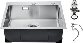 VEVOR Keukenspoelbak Inbouwspoelbak 68 x 45 x 19 cm Gemaakt van roestvrij staal Bovenop gemonteerde spoelbakken, enkele kom met accessoires, huishoudelijke spoelbak voor campervoorbereiding Keukenbar