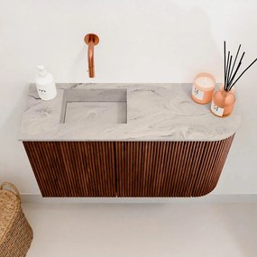 Mondiaz Joya DLux 70cm toiletmeubel ronding rechts ruby met wastafel faye links zonder kraangat glace