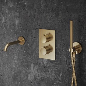 Saniclear Brass Stripes inbouw thermostaat met inbouwdeel geborsteld messing - mat goud