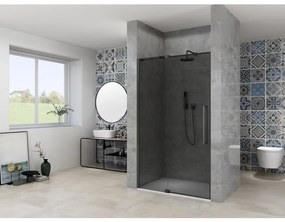 Van Rijn Products ST08 Nis Draaideur - 130x200cm - grijs rookglas - dikte 8mm - 2 delig - muurprofiel - stabilisatiestang - Zwart ST08300130GRZW