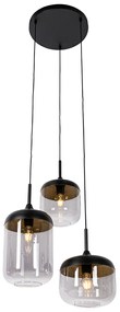 Hanglamp zwart met goud en smoke glas 3-lichts rond - Kyan