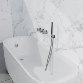 Fortifura Nebbio Badcombinatie-set - thermostaatkraan - wandaansluitbocht met handdouchehouder - gladde doucheslang - staaf handdouche - badvulcombinatie - chroom SW1183064 SW1183076 SW1183077 SW542643 SW706209 SW