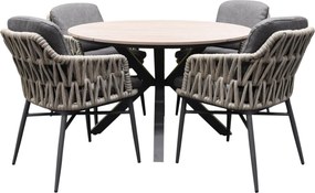 Quincy Luxor dining tuinset 120xH75 cm rond 5 delig antraciet polywood
