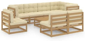 vidaXL 9-delige Loungeset met kussens massief grenenhout