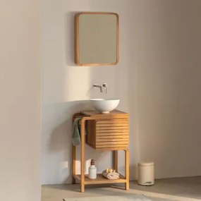 Bradley Teakhouten Badkamermeubelset Rond Wit Keramiek Ø30 Cm Calgari & Rechthoekig Met Opbergruimte Hout 45x60 Cm Ian & Geborsteld Grijs Ingebed -