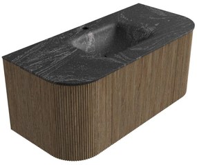 Mondiaz Kurve-dlux 100cm badmeubel ronding links/rechts dusk met 1 lade en 2 deuren en wastafel grunne midden 1 kraangat lava