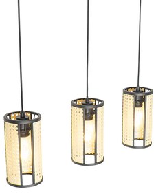 Oosterse hanglamp zwart met rotan 3-lichts langwerpig - Akira