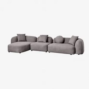 Modulaire 3-delige Chaise Longue Zitbank Links In Coco Chenille Granietgrijs Dik Chenilledoek - Sklum