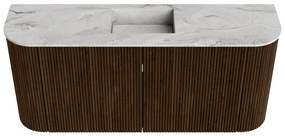 Mondiaz Joya DLux 95cm toiletmeubel ronding links/rechts walnut met wastafel faye midden 1 kraangat glace