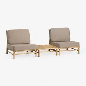 Tuinset Met 2 Fauteuils En Een Vierkante Salontafel 75x75 Cm Van Bamboe Isendra Mokka Bruine Stof - Sklum