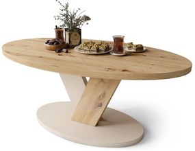 LOVA Eik Artisan/Beige (Champagne) - OVALE SALONTAFEL 110x60 cm MODERNE KOFFIETAFEL