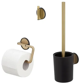 Tiger Tune Toilet Accessoireset - toiletrolhouder - zonder klep - toiletborstelhouder - handdoekhaak - zelfklevend - geborsteld messing/zwart 1326905601