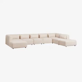 6-delige Modulaire Linker Chaise Longue Bank Met Poef Fogler Teddystof Crème Beige - Sklum