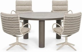 Tuinset Ronde Tuintafel 6 personen 150 cm Wicker Taupe  Apple Bee Camp