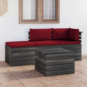 vidaXL 4-delige Loungeset met kussens pallet massief grenenhout