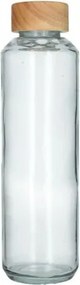 Waterfles met bamboedop, recycled glas, 670 ml