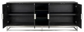 Richmond Interiors Blackbone Silver Groot Dressoir Zwarte Visgraat Met Zilver - 225x45x90cm.