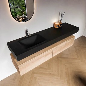 Zaro Alan badmeubel 170cm washed oak 2 lades met vrijhangende wastafel cloud links 1 kraangat urban