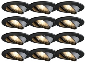 Set van 12 moderne inbouwspots zwart kantelbaar - Edu
