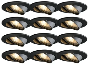 Set van 12 Moderne inbouwspots zwart kantelbaar - Edu Modern GU10 rond Binnenverlichting Lamp